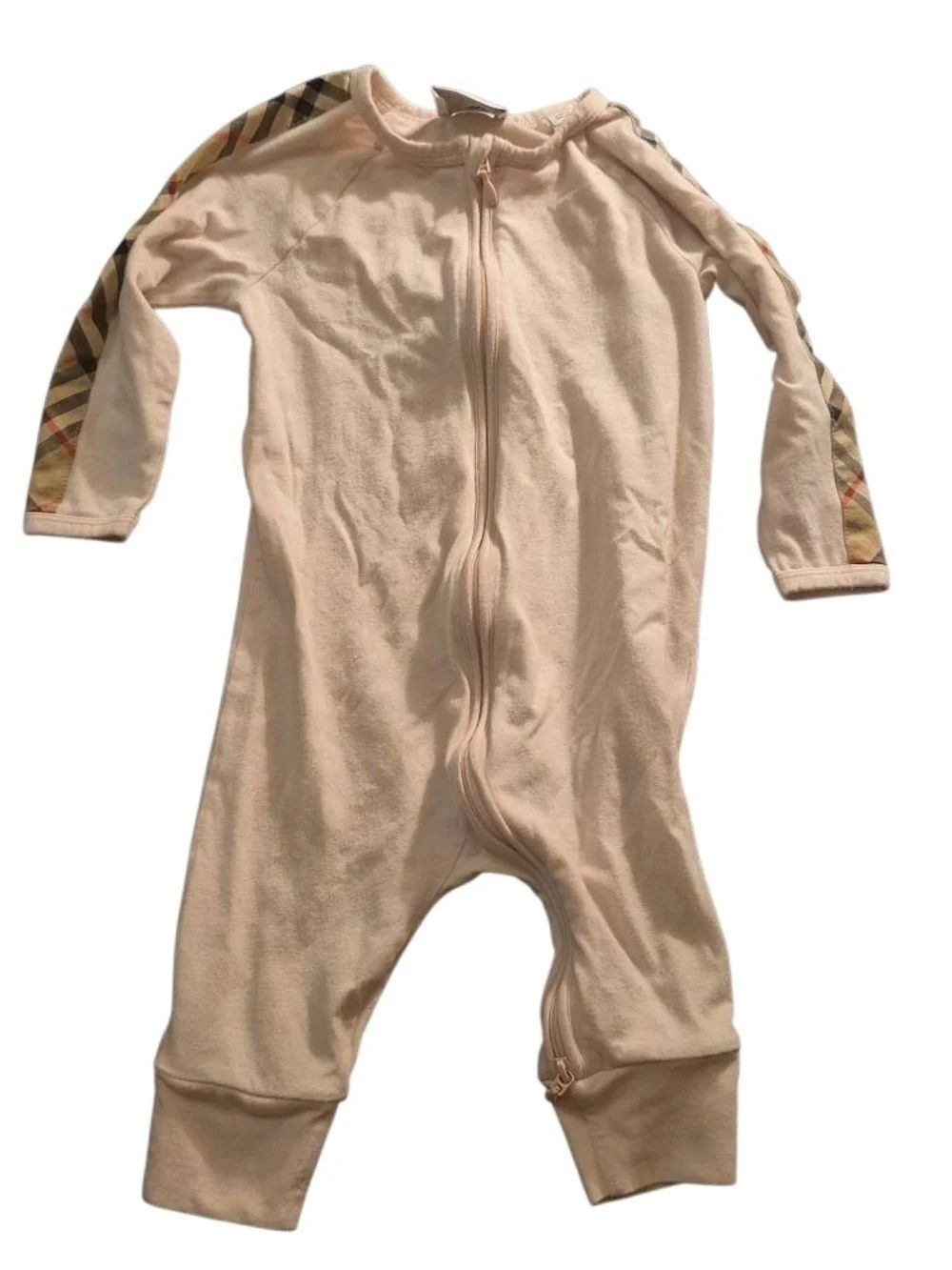 Burberry Pink Beige Infant Zip(slightly Love One-Piece with Signature Check Trim